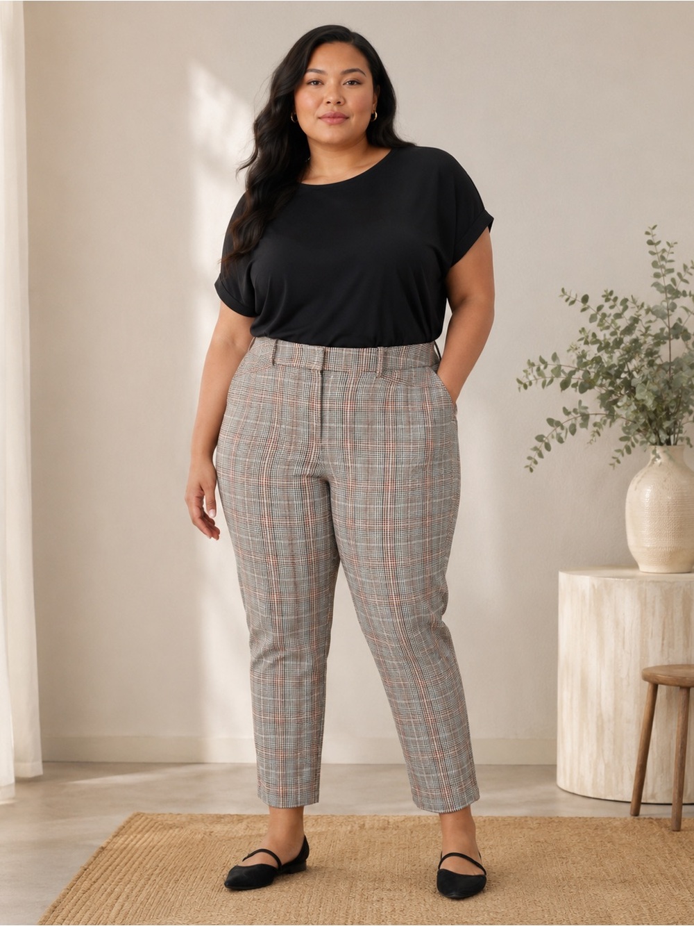 Ava & Viv High Rise Straight Leg Plaid Trousers Womens Plus Size 16 22 24 26 NWT